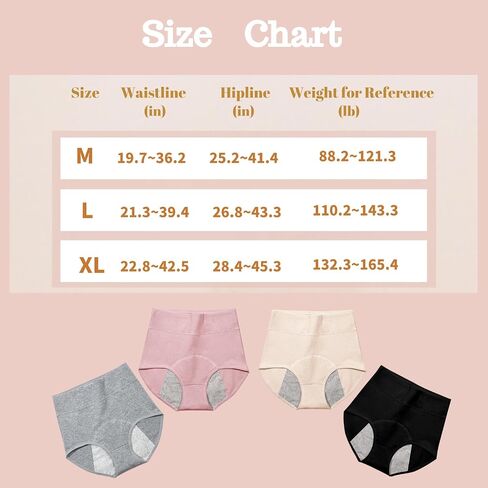 Women's Breainentaince Inteldear 4 Pack ، سراويل سراويل للسيدات عازلة على الخصر ، موجزات حماية سلس البول لتسرب المثانة البسيطة (XL) in Saudi Arabia