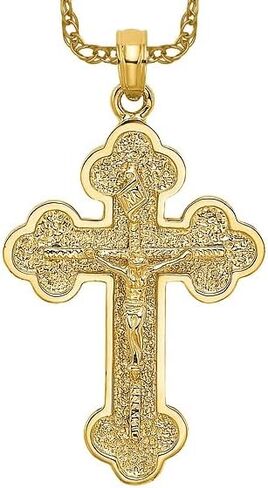 ICECARATS 14K الصلبة الصلبة الذهب الرب يسوع المسيح الصلبان الصليب المقدس القلادة المودعة السلسلة الدينية قلادة مسيحية السحر in Kuwait