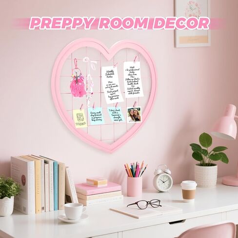 Pink Preppy Coquette Room Decor, Heart Shape Wire Wall Grid Panel for Photo Display Board and Wall Storage Organizer, Wall Decor for Teen Girls and Women Home Bedroom Living Room and Dorm in Saudi Arabia