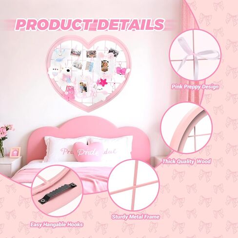 Pink Preppy Coquette Room Decor, Heart Shape Wire Wall Grid Panel for Photo Display Board and Wall Storage Organizer, Wall Decor for Teen Girls and Women Home Bedroom Living Room and Dorm in Saudi Arabia
