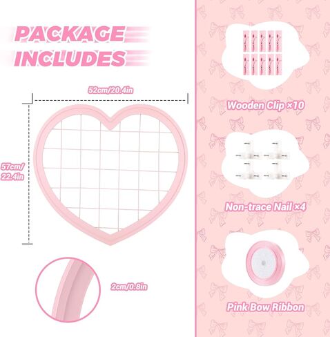 Pink Preppy Coquette Room Decor, Heart Shape Wire Wall Grid Panel for Photo Display Board and Wall Storage Organizer, Wall Decor for Teen Girls and Women Home Bedroom Living Room and Dorm in Saudi Arabia