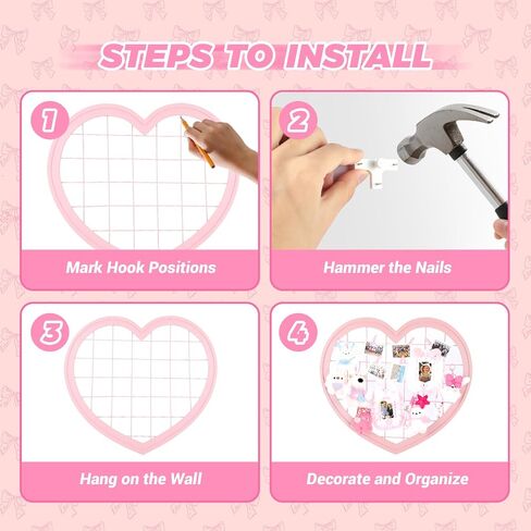 Pink Preppy Coquette Room Decor, Heart Shape Wire Wall Grid Panel for Photo Display Board and Wall Storage Organizer, Wall Decor for Teen Girls and Women Home Bedroom Living Room and Dorm in Saudi Arabia