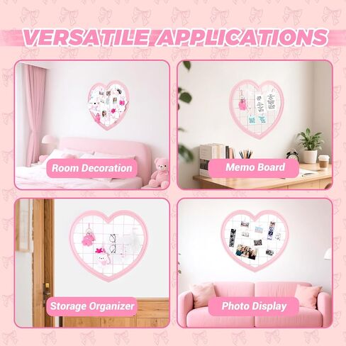 Pink Preppy Coquette Room Decor, Heart Shape Wire Wall Grid Panel for Photo Display Board and Wall Storage Organizer, Wall Decor for Teen Girls and Women Home Bedroom Living Room and Dorm in Saudi Arabia
