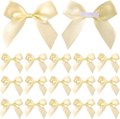 15pcs Mini Gift Wrap Bows, Self-Adhesive Small Satin Ribbon Crafts Bow, Premade Tiny Bowknot for Christmas Wedding Birthday Party Decoration Flowers Cookies Gift Wrapping- Beige in Kuwait