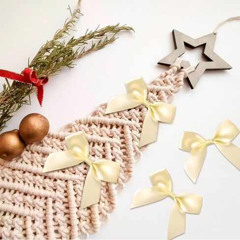 15pcs Mini Gift Wrap Bows, Self-Adhesive Small Satin Ribbon Crafts Bow, Premade Tiny Bowknot for Christmas Wedding Birthday Party Decoration Flowers Cookies Gift Wrapping- Beige in Kuwait