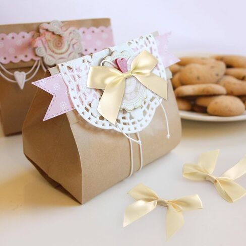 15pcs Mini Gift Wrap Bows, Self-Adhesive Small Satin Ribbon Crafts Bow, Premade Tiny Bowknot for Christmas Wedding Birthday Party Decoration Flowers Cookies Gift Wrapping- Beige in Kuwait