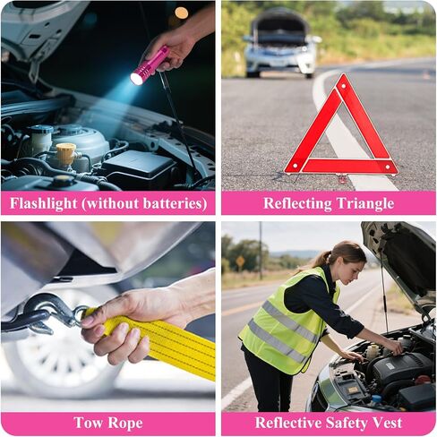 Car Roadside Emergency Kit, Vehicle Truck Safety Emergency Road Side Assistance Kits with Jumper Cables, Auto Air Compressor Tire Inflator, Pink in Saudi Arabia