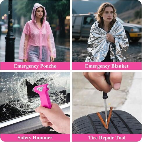 Car Roadside Emergency Kit, Vehicle Truck Safety Emergency Road Side Assistance Kits with Jumper Cables, Auto Air Compressor Tire Inflator, Pink in Saudi Arabia