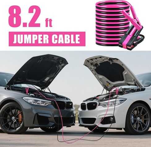 Car Roadside Emergency Kit, Vehicle Truck Safety Emergency Road Side Assistance Kits with Jumper Cables, Auto Air Compressor Tire Inflator, Pink in Saudi Arabia