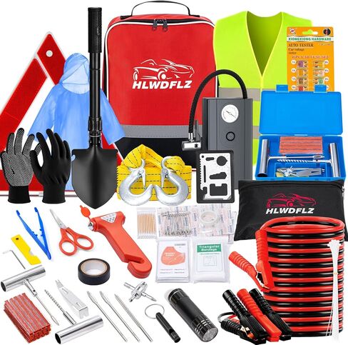 Car Roadside Emergency Kit, Vehicle Truck Safety Emergency Road Side Assistance Kits with Jumper Cables, Auto Air Compressor Tire Inflator, Pink in Saudi Arabia