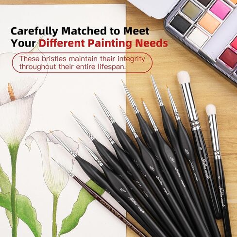 Miniature Paint Brushes,10pcs Micro Detail Paint Brush Set，Small Thin Paintbrush for Acrylic, Watercolor, Oil, Craft, Models, 40k Line Drawing in Saudi Arabia