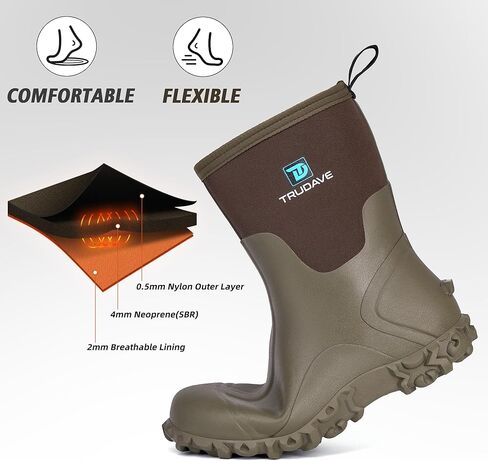 أحذية مطاطية للرجال، أحذية مطر معزولة من النيوبرين مقاس 6 مم مع ساق فولاذية، أحذية عمل مقاومة للماء متوسطة الساق للرجال، أحذية طين متينة مضادة للانزلاق للزراعة والبستنة والصيد، مقاس 7-13 in Kuwait