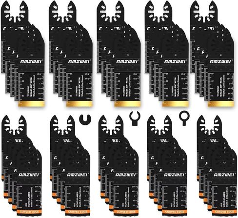 105Pcs Titanium & HCS Oscillating Tool Blades, Professional Oscillating Saw Blades for Wood Plastic Metal Cutting, Multi Tool Blades Compatible with Dewalt Bosch Milwaukee Ryobi in Kuwait