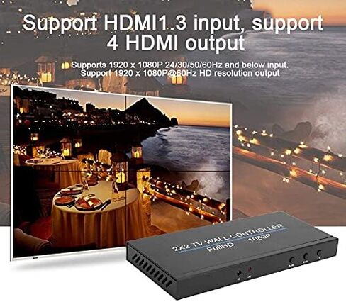 2X2 HDMI Video Wall Controller,1920 * 1080P Image Splicing Controller,HDMI 1.3 Input 4 HDMI Output,Large Dynamic Image Screen,110-240V (US) in Saudi Arabia