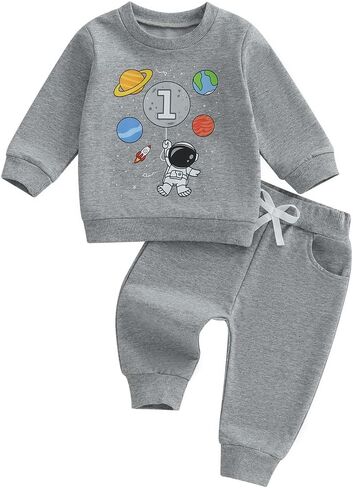 Pudcoco Toddler Baby Boys First Birthday Outfit 1st Birthday Space One Sweatshirt and Jogger Pants Set in Kuwait