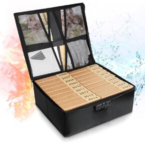 صندوق تخزين صور مقاوم للحريق مع قفل، 18 حافظة صور داخلية خالية من الأحماض مقاس 5 × 7 بوصة، منظم صور قابل للطي مع مقبض للصور والملصقات والطوابع والبذور in Kuwait