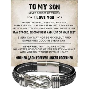 ziella To My Son Bracelet From Dad/Mom,Personalized Engraved Name Leather Stainless Steel Infinity Bracelets,Gifts for Man/Grandson/Husband in Saudi Arabia