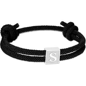 سوار الحبل الأولي المخصص للرجال ، الحبل الأسود المصنوع يدويًا قابلة للتعديل ， 7-13 بوصة ， سوار سحر حرف من الفولاذ المقاوم للصدأ A-Z ， هدايا للرجال ， الإخوة in Kuwait