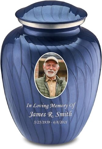 Geturns Embrace Adult Personalized Picture Cremation Urns for Human Ashes I Large Photo Pearl Cobalt Blue Funeral Urn for Men and Women I 200 lbs in Saudi Arabia