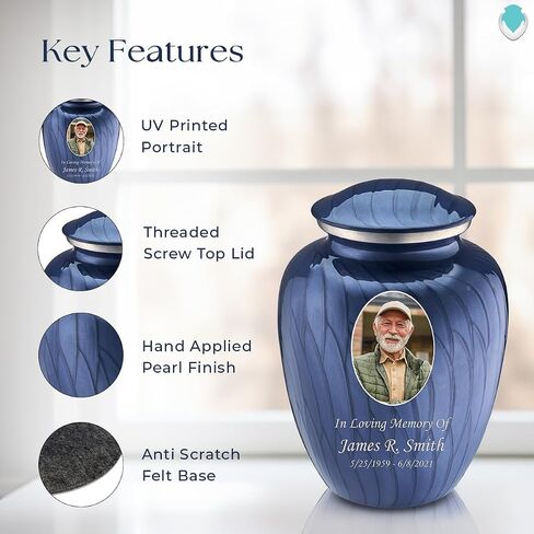Geturns Embrace Adult Personalized Picture Cremation Urns for Human Ashes I Large Photo Pearl Cobalt Blue Funeral Urn for Men and Women I 200 lbs in Saudi Arabia