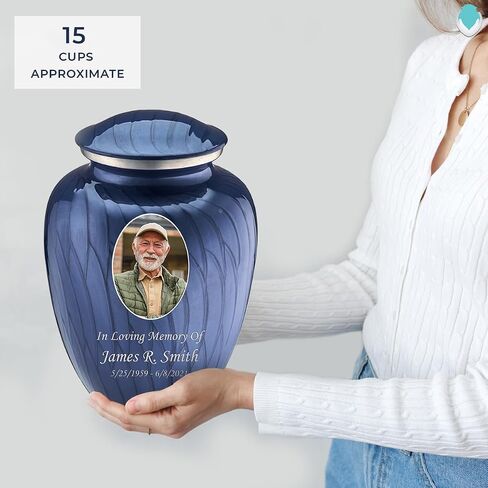 Geturns Embrace Adult Personalized Picture Cremation Urns for Human Ashes I Large Photo Pearl Cobalt Blue Funeral Urn for Men and Women I 200 lbs in Saudi Arabia