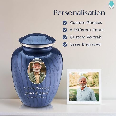 Geturns Embrace Adult Personalized Picture Cremation Urns for Human Ashes I Large Photo Pearl Cobalt Blue Funeral Urn for Men and Women I 200 lbs in Saudi Arabia