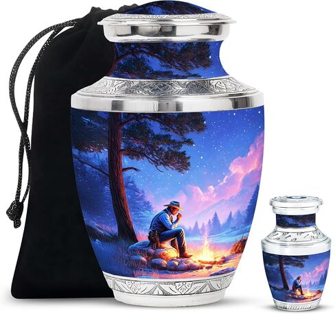 رعاة البقر دفن جرة للبالغين - الجرار الفريدة للرماد البشري - 10 بوصات - كبيرة مع حقيبة مخملية - الجرار التذكارية للأمي وأبي - جرة زخرفية للذكور والإناث - جثث التذكارات in Kuwait