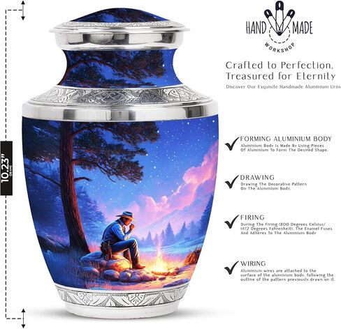 رعاة البقر دفن جرة للبالغين - الجرار الفريدة للرماد البشري - 10 بوصات - كبيرة مع حقيبة مخملية - الجرار التذكارية للأمي وأبي - جرة زخرفية للذكور والإناث - جثث التذكارات in Kuwait