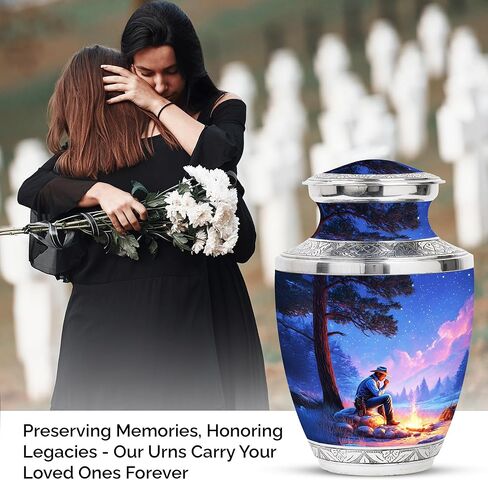 رعاة البقر دفن جرة للبالغين - الجرار الفريدة للرماد البشري - 10 بوصات - كبيرة مع حقيبة مخملية - الجرار التذكارية للأمي وأبي - جرة زخرفية للذكور والإناث - جثث التذكارات in Kuwait