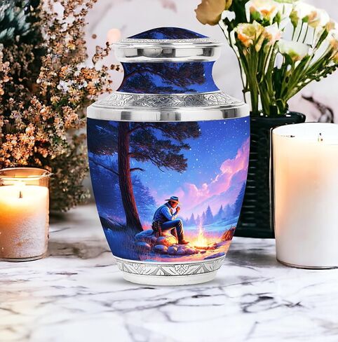 رعاة البقر دفن جرة للبالغين - الجرار الفريدة للرماد البشري - 10 بوصات - كبيرة مع حقيبة مخملية - الجرار التذكارية للأمي وأبي - جرة زخرفية للذكور والإناث - جثث التذكارات in Kuwait