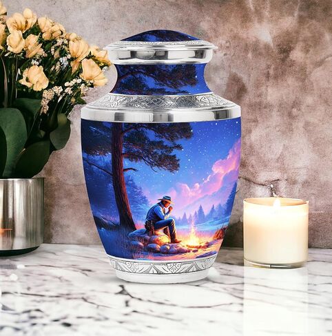 رعاة البقر دفن جرة للبالغين - الجرار الفريدة للرماد البشري - 10 بوصات - كبيرة مع حقيبة مخملية - الجرار التذكارية للأمي وأبي - جرة زخرفية للذكور والإناث - جثث التذكارات in Kuwait