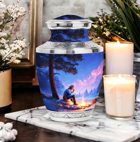 رعاة البقر دفن جرة للبالغين - الجرار الفريدة للرماد البشري - 10 بوصات - كبيرة مع حقيبة مخملية - الجرار التذكارية للأمي وأبي - جرة زخرفية للذكور والإناث - جثث التذكارات in Kuwait