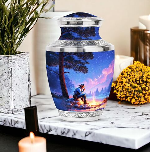 رعاة البقر دفن جرة للبالغين - الجرار الفريدة للرماد البشري - 10 بوصات - كبيرة مع حقيبة مخملية - الجرار التذكارية للأمي وأبي - جرة زخرفية للذكور والإناث - جثث التذكارات in Kuwait