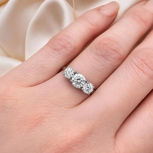 مختبر معتمد مع مختبر معتمد من الماس 3 خاتم الخطوبة للنساء 14K الذهب الأبيض جولة مقطعة عن الزفاف. in Kuwait