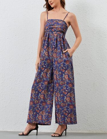 Summer Wide Leg Jumpsuits Women Casual Boho Spaghetti Strap Sleeveless Long Rompers 2025 Cute Trendy One Piece Outfits in Kuwait