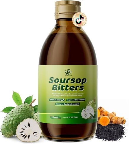 Soursop Bitters Liquid with Black Seed, Turmeric & Moringa-Pure 15 in 1 Herb Soursop Tea for Immune System, Digestive & Gut Health, Antioxidant,Skin Health Support 8 fl oz in Saudi Arabia
