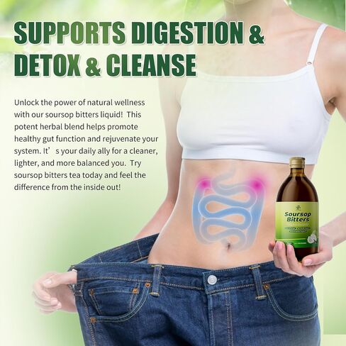 Soursop Bitters Liquid with Black Seed, Turmeric & Moringa-Pure 15 in 1 Herb Soursop Tea for Immune System, Digestive & Gut Health, Antioxidant,Skin Health Support 8 fl oz in Saudi Arabia