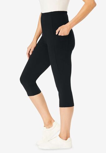 Woman Within Plus Size Stretch Cotton Pocket Capri Legging in Saudi Arabia