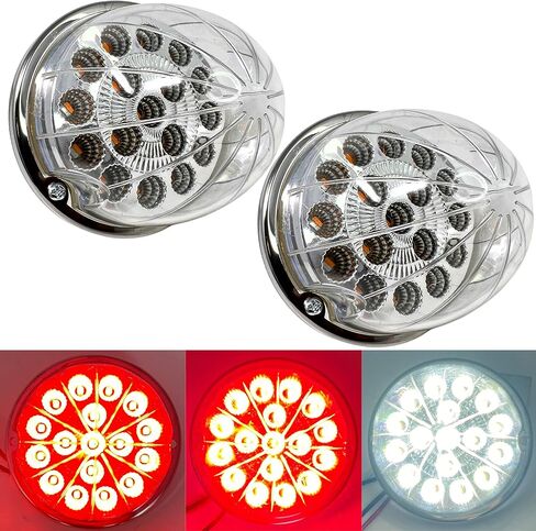 2PCS Dual Revolution White Reading Side Marker to Blue Auxiliary 17 LED Watermelon Lights Clear Lens Stainless Steel Bezel Marker Lights for Freightliner Kenworth Peterbilt Trailer Heavy Trucks IP67 in Saudi Arabia
