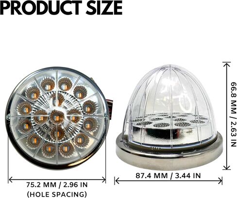 2PCS Dual Revolution White Reading Side Marker to Blue Auxiliary 17 LED Watermelon Lights Clear Lens Stainless Steel Bezel Marker Lights for Freightliner Kenworth Peterbilt Trailer Heavy Trucks IP67 in Saudi Arabia