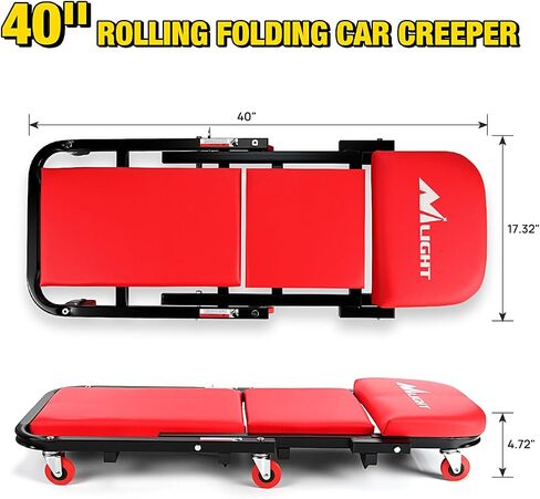 Nilight 40 "Z Creeper-2-in-1 مقعد ميكانيكي قابل للطي ، 40 بوصة قابلة للتعديل أو كرسي للمرآب ، سعة 330 رطلاً ، أسود أحمر in Kuwait
