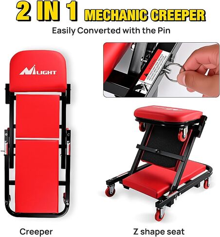 Nilight 40 "Z Creeper-2-in-1 مقعد ميكانيكي قابل للطي ، 40 بوصة قابلة للتعديل أو كرسي للمرآب ، سعة 330 رطلاً ، أسود أحمر in Kuwait