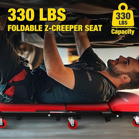 Nilight 40 "Z Creeper-2-in-1 مقعد ميكانيكي قابل للطي ، 40 بوصة قابلة للتعديل أو كرسي للمرآب ، سعة 330 رطلاً ، أسود أحمر in Kuwait