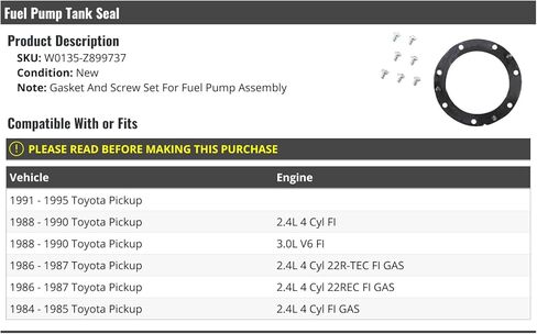 Fuel Pump Tank Seal - Compatible with 1984-1995 Toyota Pickup in Kuwait