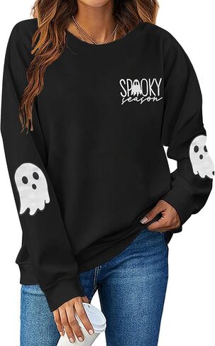 Halloween Sweatshirt for Women Spooky Season Long Sleeve Shirts Casual Ghost Crew Neck Pullover Tops in Saudi Arabia