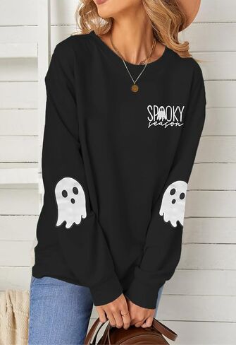 Halloween Sweatshirt for Women Spooky Season Long Sleeve Shirts Casual Ghost Crew Neck Pullover Tops in Saudi Arabia