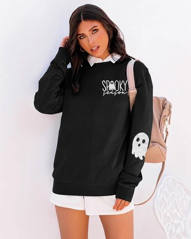 Halloween Sweatshirt for Women Spooky Season Long Sleeve Shirts Casual Ghost Crew Neck Pullover Tops in Saudi Arabia