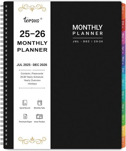 2025 Monthly Planner - Monthly Planner 2025, JAN 2025 - DEC 2025, 8.9" x 11.1" Monthly Calendar Planner 2025, Monthly Tabs, Premium Paper, Black in Saudi Arabia
