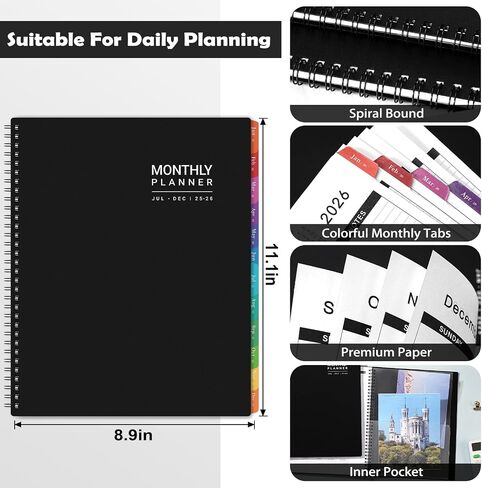 2025 Monthly Planner - Monthly Planner 2025, JAN 2025 - DEC 2025, 8.9" x 11.1" Monthly Calendar Planner 2025, Monthly Tabs, Premium Paper, Black in Saudi Arabia