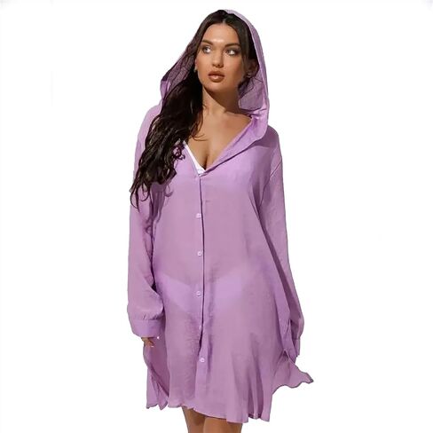 Women's Hooded Waisted Beach Jacket Swim Tulle Cover Up Sun Protection Hoodie Long Lightweight Beach Cover Ups For Women in Saudi Arabia
